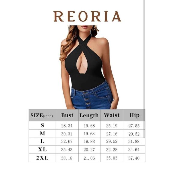 NEW REORIA Criss Cross Halter Neck Bodysuit Top Clubwear L - Picture 5 of 6